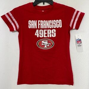 San Francisco 49ers NFL Football Red Jersey T-Shirt Girls LARGE 10-12 NWT